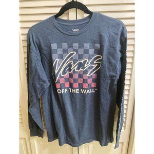 Heather Blue Checkered Pink Graphic Vans Long Sleeve T Shirt Size M
